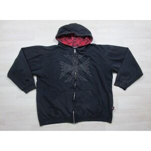 Vintage Y2K Top Heavy Hoodie Sweatshirt Men's (L) Iron Cross Embroidered Skate